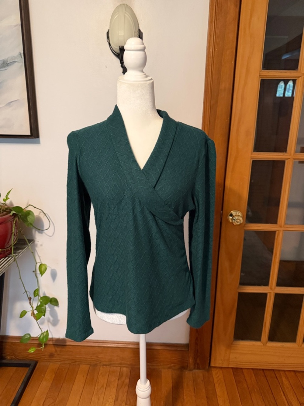 Liz Claiborne Deep Green Wrap-Style Long Sleeve Top